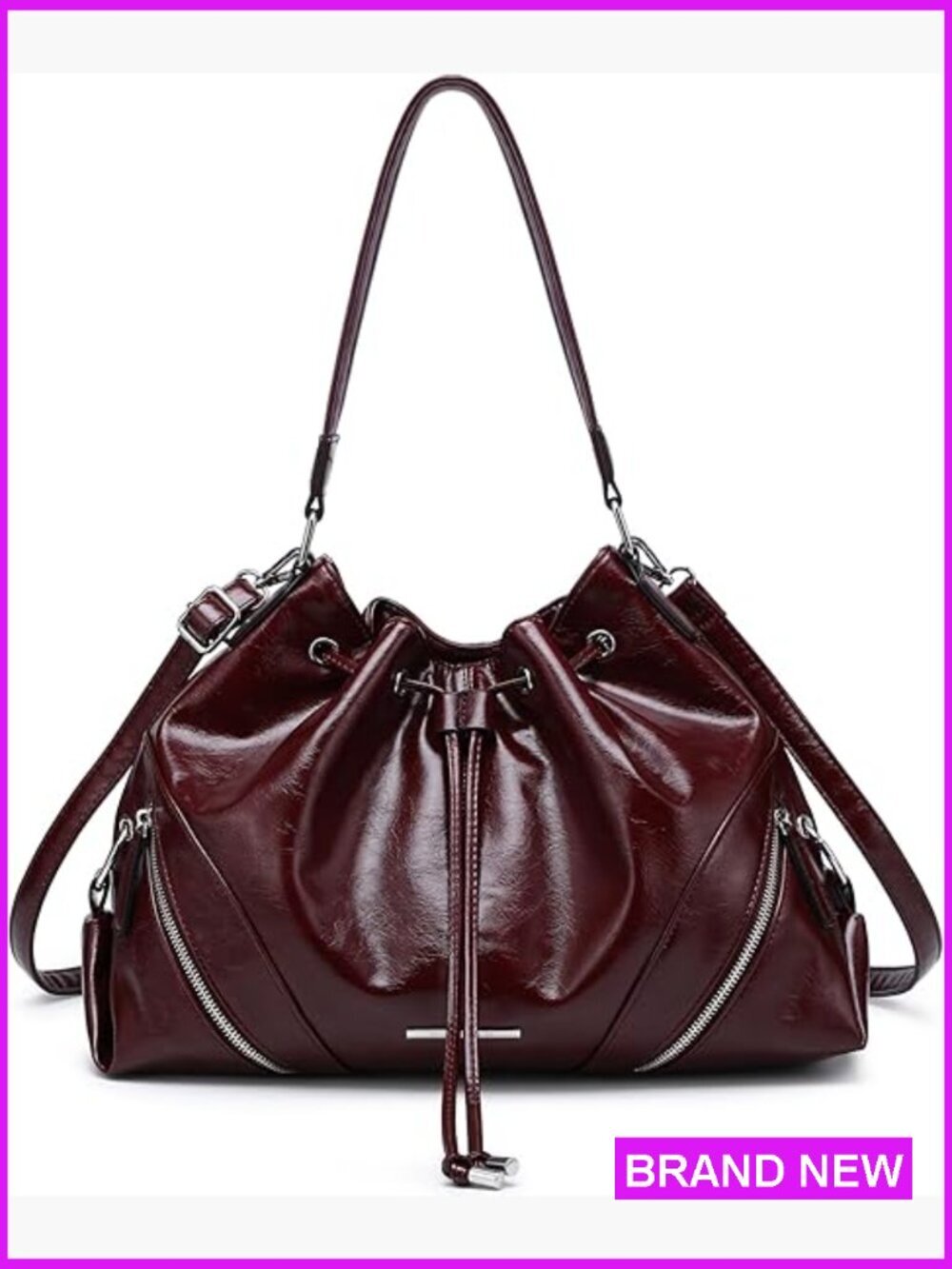 Large Hobo Drawstring Bucket Tote Bag Vegan Leather Work Travel Commute
